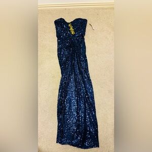 Badgley Mischka Navy Strapless Gown